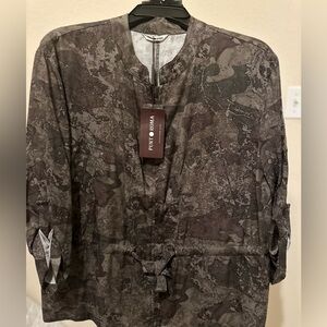 Blazer Oriental Closure Shirt Women Sz M Brown Metallic Snakeskin Casual NWT.